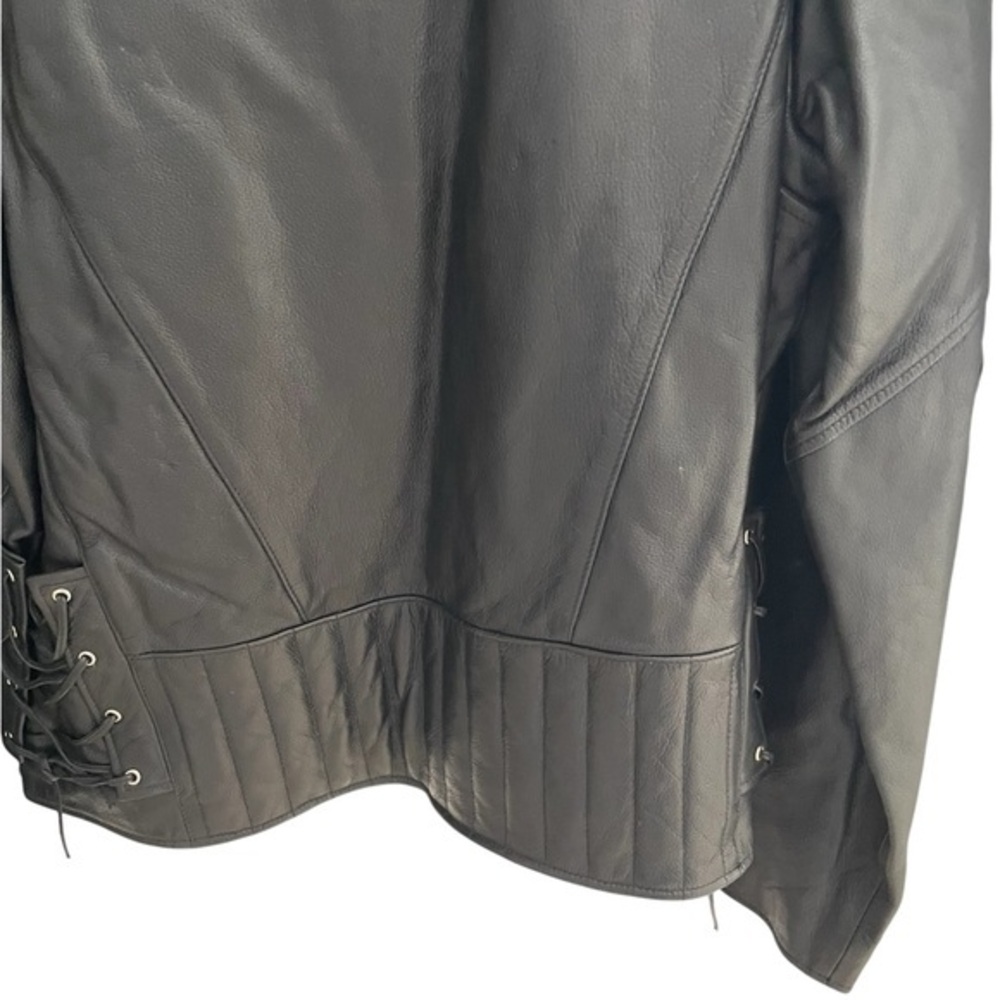 Wilsons Leather Mens XL Black Leather Motorcycle Cafe Racer Jacket Side Lace Up - Picture 8 of 8